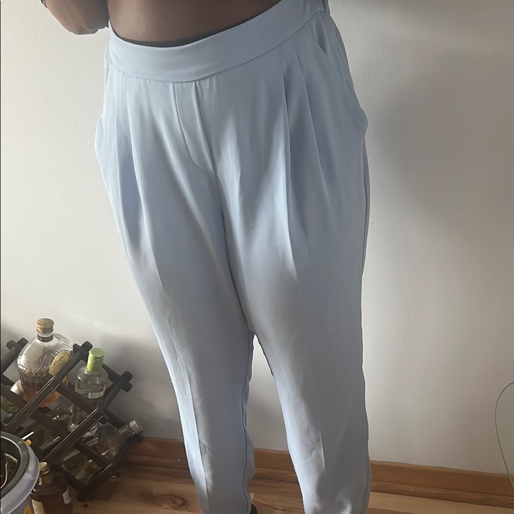 Blue High-Waisted Tapered Trousers with Pleats